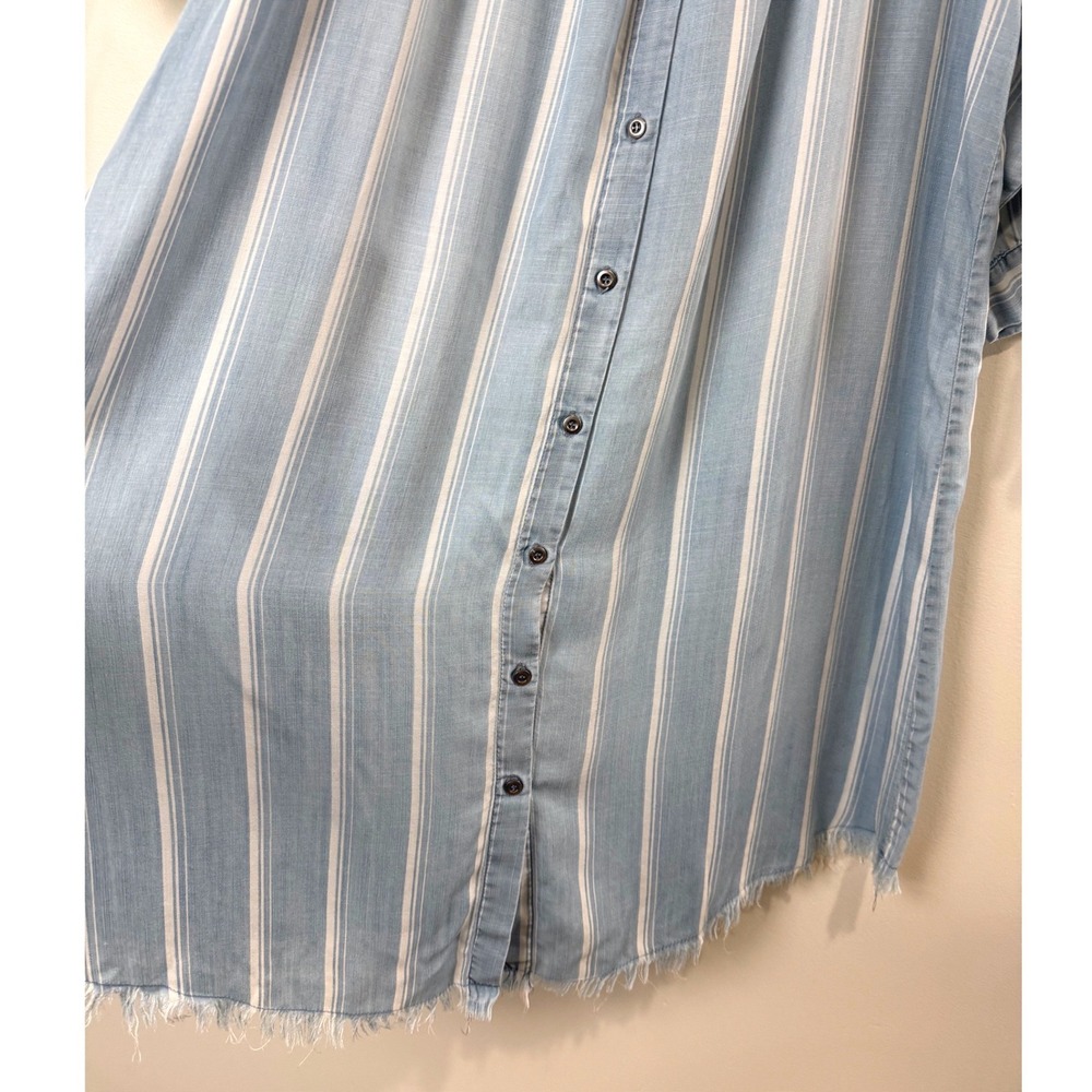 Standard Grace Blue White Lyocell Off Shoulder Shift Dress XL Boho Coastal Beach - Picture 5 of 9